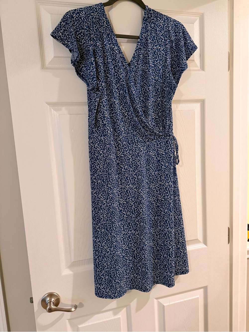 Kaileigh Navy Blue Printed Wrap Midi Dress